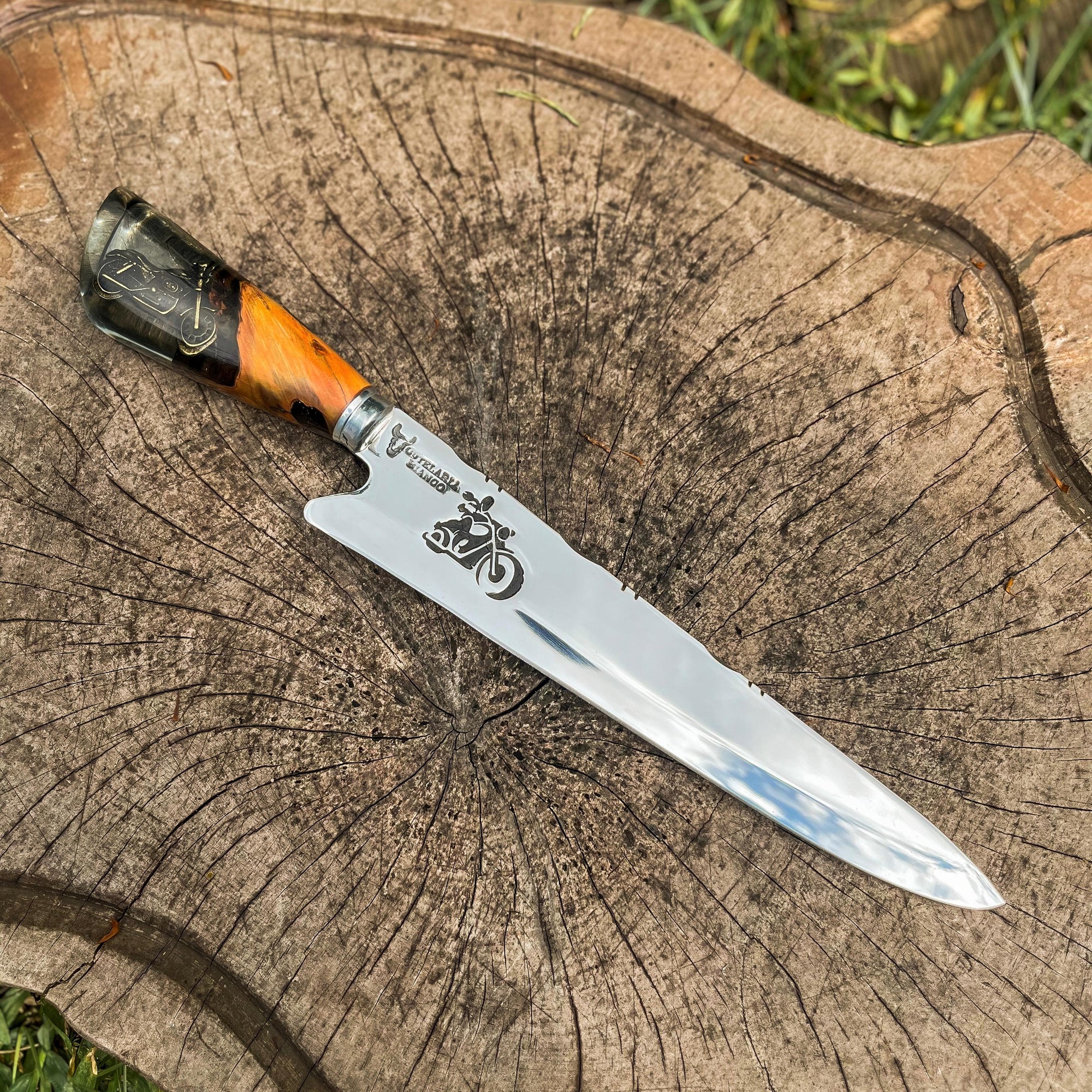 Faca Artesanal modelo Motociclista Premium Forjada - Especial para Churrasco e Culinária